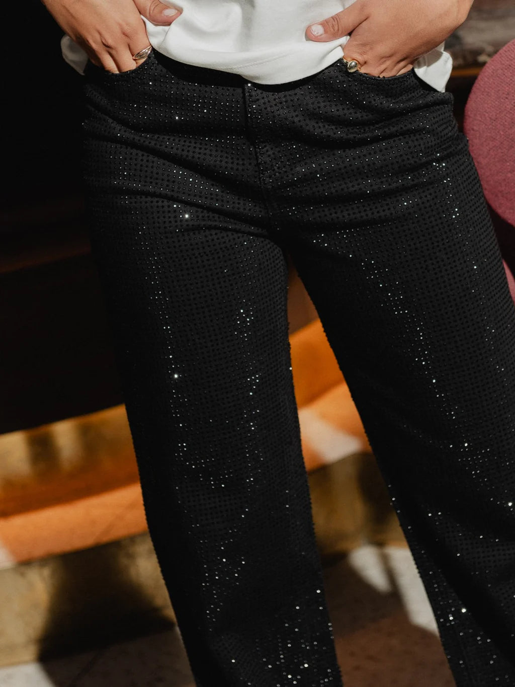 VMTESSA RHINESTONES jeans - Black Denim